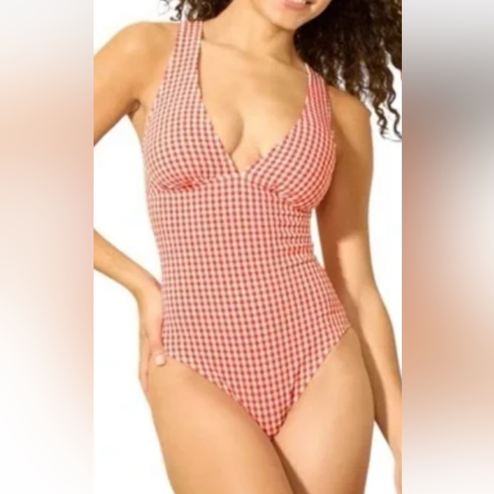 Shade & Shore Red Checkered One Piece Swimsuit